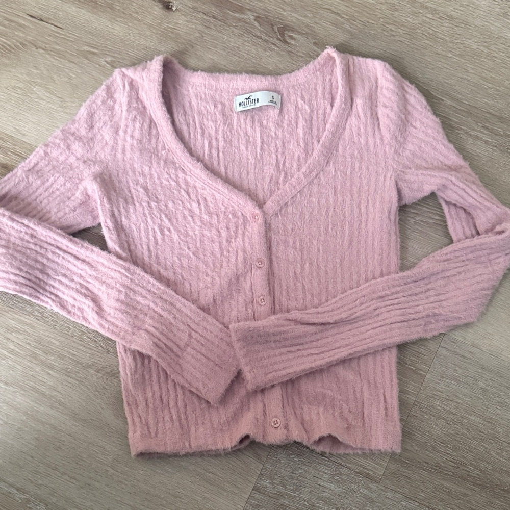 Hollister Light Pink Cardigan Sweater Fuzzy